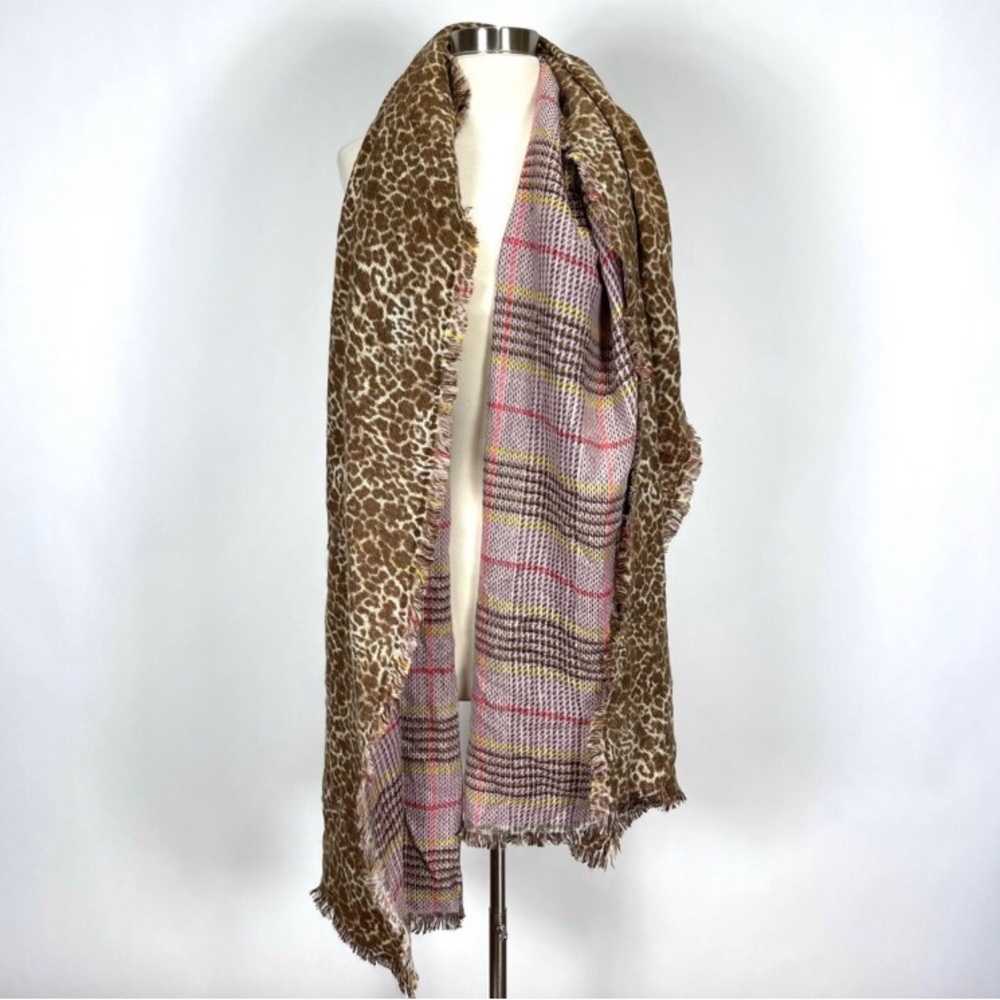 Leopard and Plaid Patterned Scarf